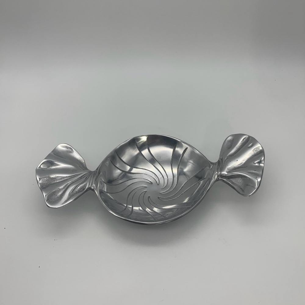 Aluminum Christmas Peppermint Candy Serving Bowl With Handles 12”Made in India